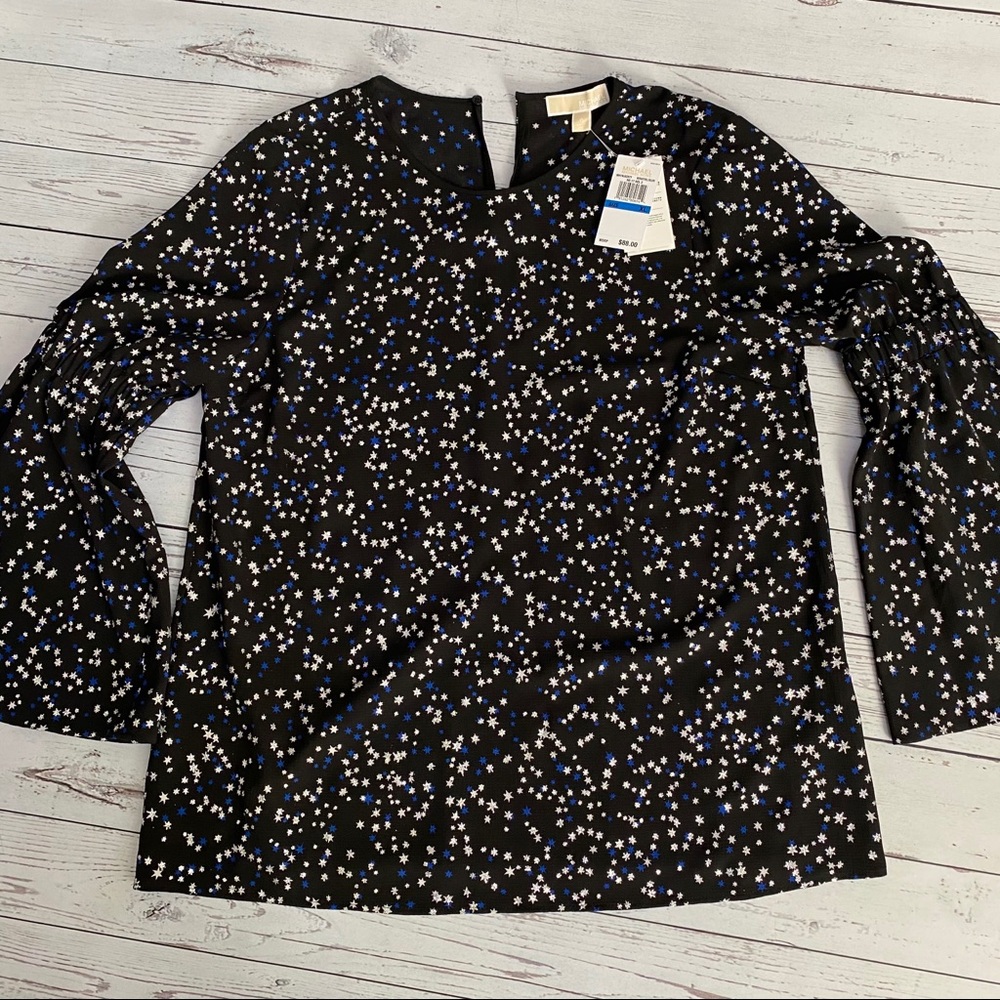 Silver Sparkly Blue Star Bell Sleeve Top XL